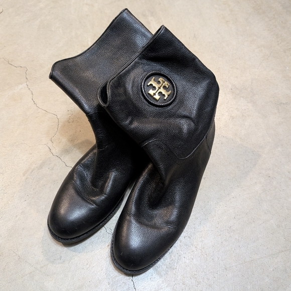 Tory Burch Shoes - Tori Burch Hallie Mid Shaft Boots Leather Black Women's 9